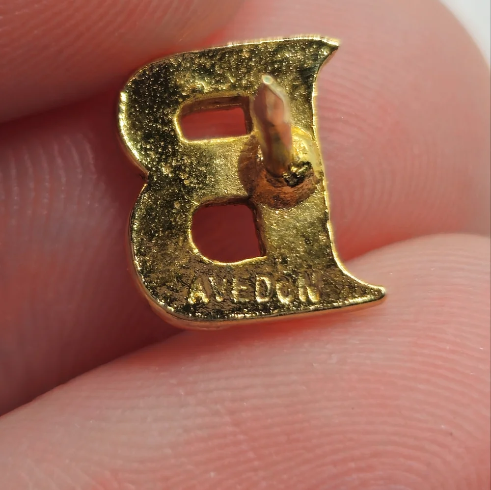 Vintage Avedon Letter B Gold Lapel Pin or Brooch Initial Letter B Designer Pin